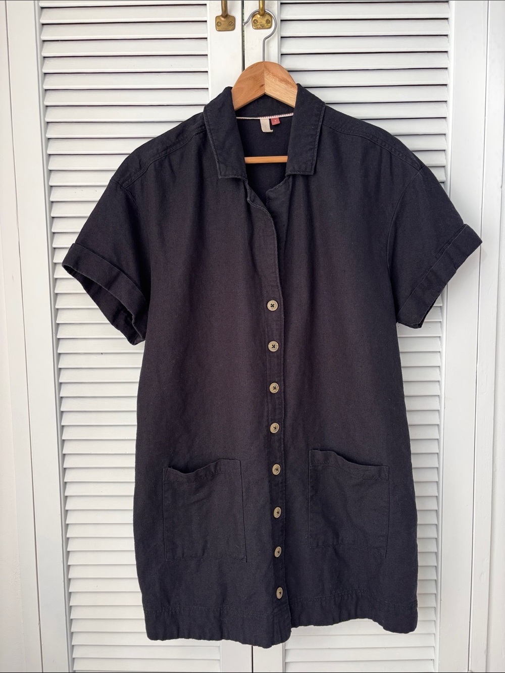 Pilcro Black Short Sleeve Button-Front Mini Dress